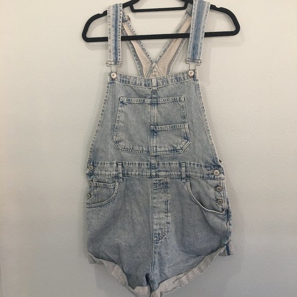 We The People acid wash blue denim overall shorts - Picture 1 of 2